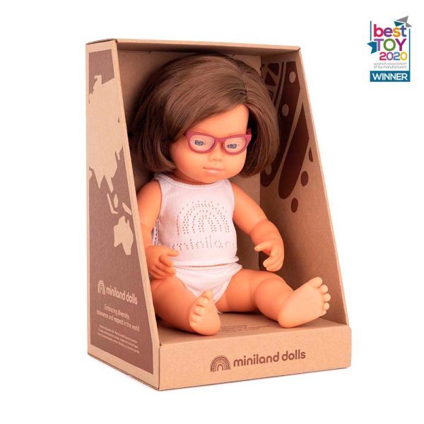 Baby doll caucasian girl with Down syndrome with glasses 38 cm - Bild 2