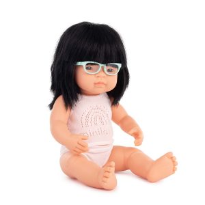 Baby doll asian girl with glasses 38 cm
