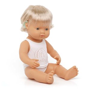 Baby doll caucasian girl with hearing aid 38 cm