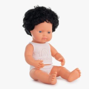 Baby doll caucasian boy with curly hair 38 cm