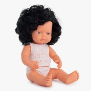 Baby doll caucasian girl with curly hair 38 cm