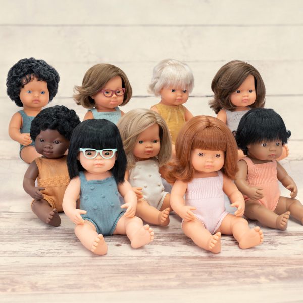 Baby doll caucasian girl with hearing aid and ochre rompers 38 cm - Bild 4