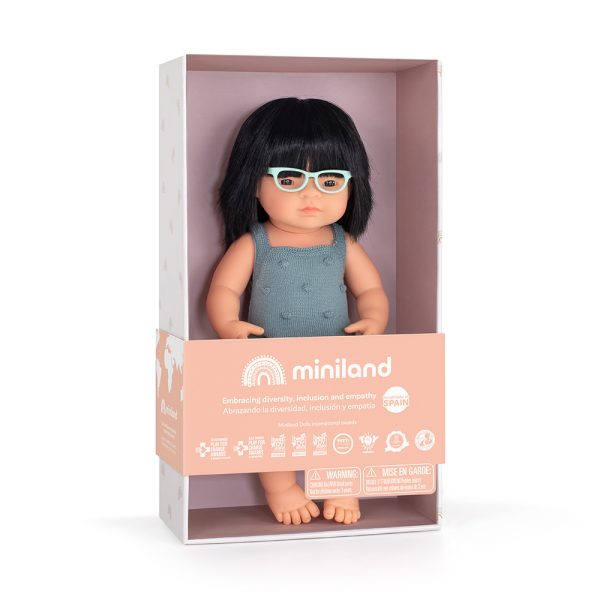 Baby doll asian girl with glasses and lead color rompers 38 cm - Bild 2