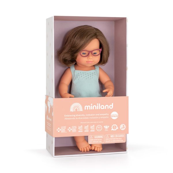 Baby doll caucasian girl with Down syndrome and glasses with turquoise rompers 38 cm - Bild 2