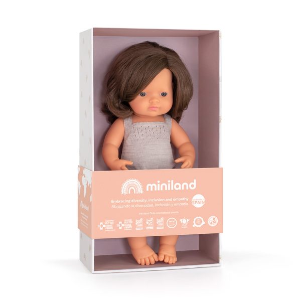 Baby doll caucasian brunette girl with grey rompers 38 cm - Bild 2
