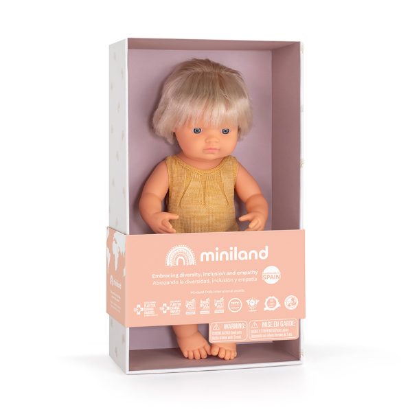 Baby doll caucasian girl with hearing aid and ochre rompers 38 cm - Bild 2